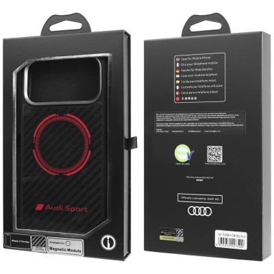 9. Audi RSQ Carbon Fiber Sport Red Circle MagSafe Case für iPhone 17 Pro Max – Schwarz