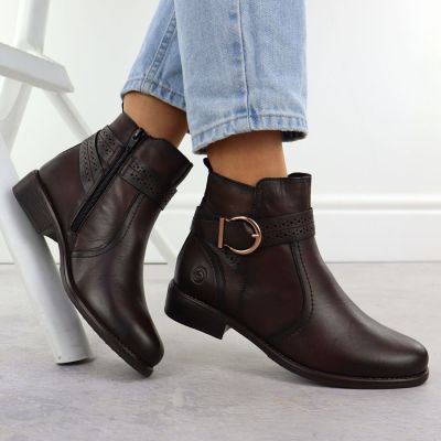 3. Damen-Ankle-Boots aus Leder mit Schnalle, braun, Remonte Rieker D0F81-25