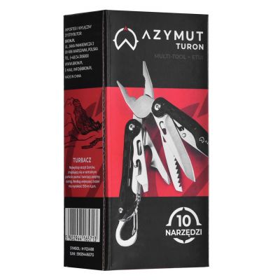 10. AZYMUT Turon Multitool - 10 Werkzeuge + Karabiner + Gürtelholster (H-P224108)