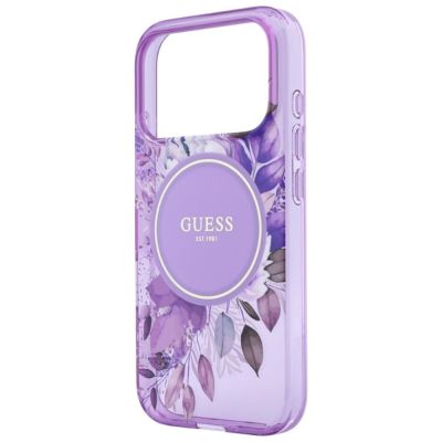 5. Guess IML Flowers Pearl Strap MagSafe Hülle für iPhone 18 Pro Max / 17 Pro Max – lila