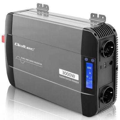 5. Qoltec Sinus-Spannungswandler | 12 V auf 230 V | 1500/3000 W | LCD | USB | USB-C | Kompatibel mit LiFePO4-, GEL- und AGM-Akkus