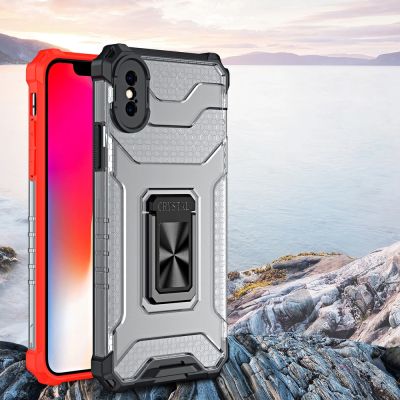 8. Crystal Ring Case robuste Kickstand TPU/PC Panzer Handyhülle Hard Case für iPhone XS Max rot