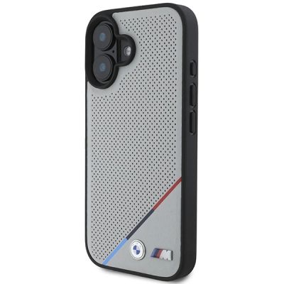2. BMW M Perforated Tricolor Line MagSafe Hülle für iPhone 16 – Grau