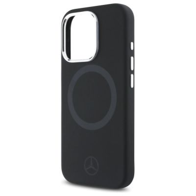 6. Mercedes Silikonhülle mit Ton-in-Ton-Logo und MagSafe-Design für iPhone 16 Pro Max – Schwarz