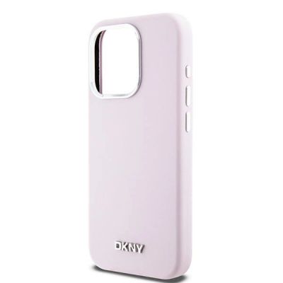 6. DKNY Liquid Silicone Small Metal Logo MagSafe-Hülle für iPhone 15 Pro – Rosa