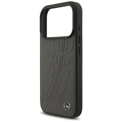 6. Mercedes Leather Large Laurel Leave MagSafe Case für iPhone 17 Pro - Schwarz und Grau