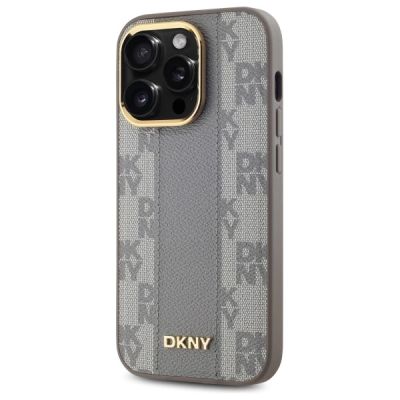 2. DKNY Leather Checkered Mono Pattern MagSafe-Hülle für iPhone 14 Pro – Beige