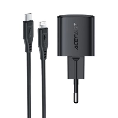 14. Acefast A118 30W GaN USB-C Wandladegerät mit 1,2 m USB-C-auf- Lightning Kabel – Schwarz