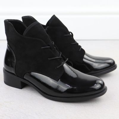 3. Gefütterte Damen-Ankle-Boots aus Lackleder, schwarz, Jezzi ASA198-15