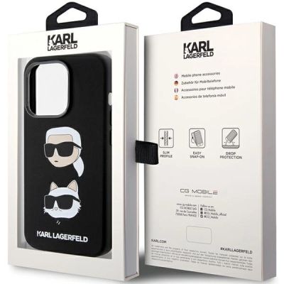 8. Karl Lagerfeld Silikon Karl&Choupette Head Hülle für iPhone 15 Pro Max – Schwarz