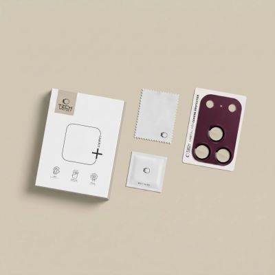 9. Tech-Protect Camfull Fit+ Displayschutzfolie aus gehärtetem Glas für iPhone 18 Pro – Burgunderrot