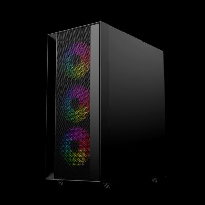 3. GEMBIRD FORNAX 4000 MIDI-TOWER-CASE (2x USB 3.0, 1x USB 2.0, HD-Audio, Seitenwand aus Glas, ARGB-Hintergrundbeleuchtung) SCHWARZ