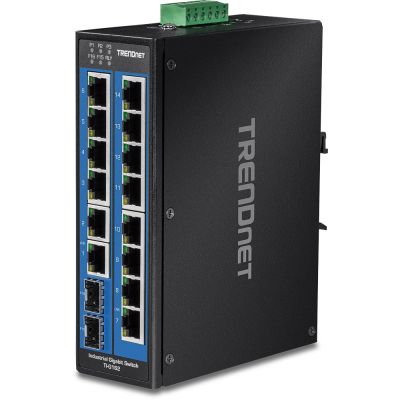 TRENDnet TI-G162 – Switch – unmanaged – 14 x 10/100/1000 + 2 x Gigabit SFP – DIN-Schienen- und Wandmontage möglich – DC