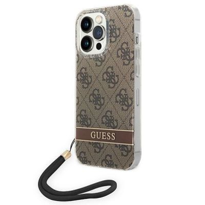Guess GUOHCP14XH4STW iPhone 14 Pro Max 6,7 "braun / braunes Hardcase 4G Print Strap