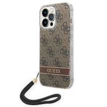 Guess GUOHCP14XH4STW iPhone 14 Pro Max 6,7 "braun / braunes Hardcase 4G Print Strap