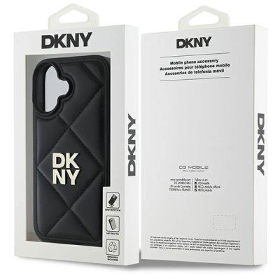 8. DKNY – Gesteppte iPhone 16-Hülle mit Stapellogo – Schwarz
