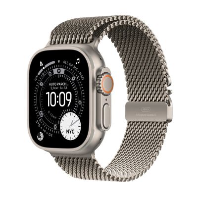 Apple Watch Ultra 3 (2025) 5G 49 mm Gehäuse aus Natur-Titan mit Milanaise-Armband aus Natur-Titan – Natur