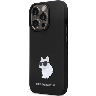 2. Karl Lagerfeld KLHCP14LSMHCNPK Hülle für iPhone 14 Pro – schwarz Silikon C Metall Pin