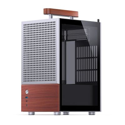 26. Jonsbo T6 Mini-Tower-PC-Gehäuse, Mini-ITX, gehärtetes Glas, Holz – Silber