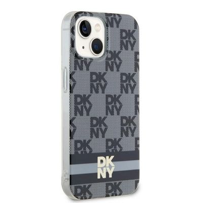 4. DKNY IML Checkered Mono Pattern & Printed Stripes MagSafe Hülle für iPhone 15/14/13 – Schwarz