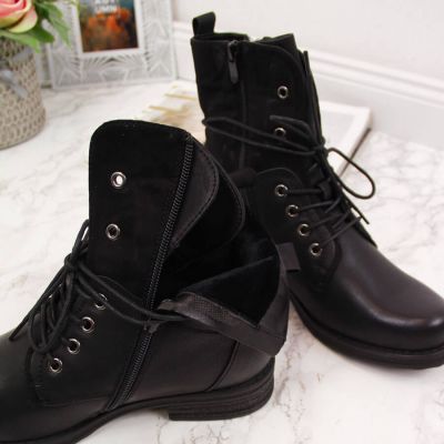 5. Jezzi W JEZ254A Arbeitsstiefel mit Schnürung und Reißverschluss, schwarz