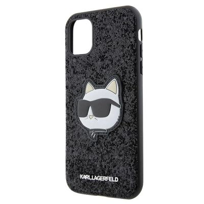 6. Karl Lagerfeld KLHCN61G2CPK iPhone 11 / Xr 6,1" schwarz/schwarzes Hartschalenetui mit glitzerndem Choupette-Patch