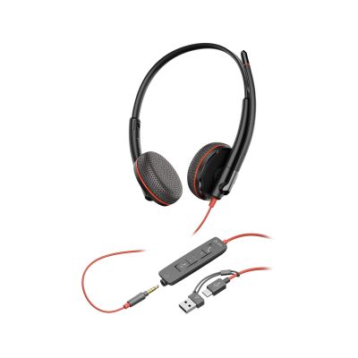 186. POLY Blackwire 3225 Stereo-USB-C-Headset + 3,5-mm-Klinkenstecker + USB-C/A-Adapter