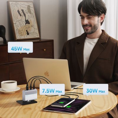 5. Cuktech AD1003EU 100W GaN 2x USB-C + USB-A Wandladegerät mit Kabel – Weiß