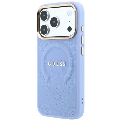 2. Guess Saffiano Peony & Ring MagSafe Hülle für iPhone 17 Pro Max / 18 Pro Max - Hellblau