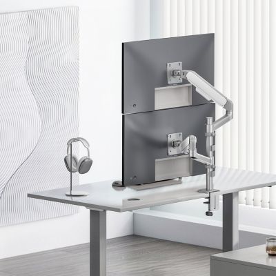 6. ERGO BÜROHALTERUNG FÜR 2 MONITOREN, GASFEDERUNG, 17"-32", 1-10 kg, MATTWEISS ER-692 W