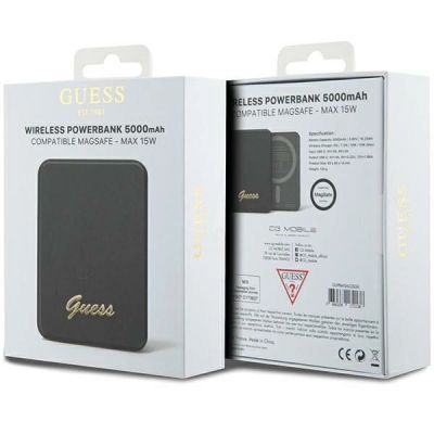 5. Guess MagSafe Metal Script Logo Induktions-Powerbank 15 W 5000 mAh – Schwarz