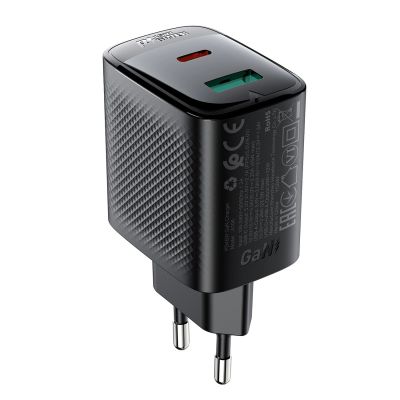 Acefast A106 GaN PD 45W USB-C USB-A Wandladegerät - Schwarz