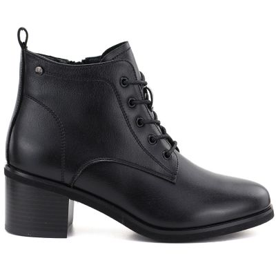2. Schwarze, hochhackige Schnürstiefeletten aus Leder für Damen, Vinceza EN27-133107