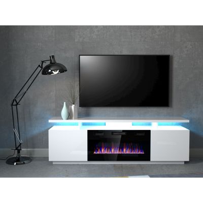 5. EVA TV-Schrank mit Elektrokamin, 180 x 40 x 52 cm, weiß/weiß glänzend