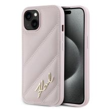 Karl Lagerfeld Diagonal Quilted Script Hülle für iPhone 15 Plus / 14 Plus – Rosa