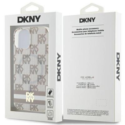 8. DKNY IML Checkered Mono Pattern & Printed Stripes MagSafe-Hülle für iPhone 15 / 14 / 13 – Beige