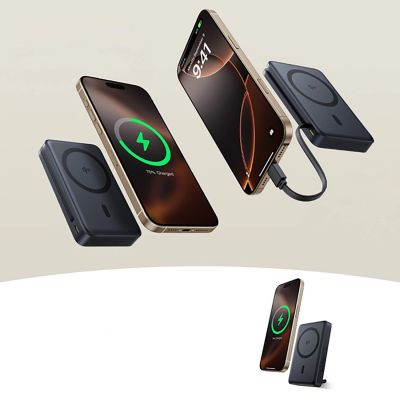 12. Baseus Nomos 10000mAh 30W Qi2 Powerbank mit MagSafe-kompatiblem Ständer und integriertem USB-C-Kabel – Schwarz