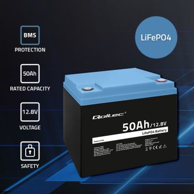 2. QOLTEC LiFePO4 Lithium-Eisenphosphat-Batterie | 12,8 V | 50 Ah | 640 Wh | BMS