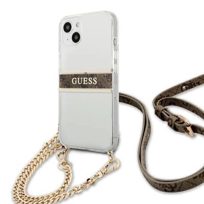 2. Guess GUHCP13SKC4GBGO iPhone 13 mini 5.4" Transparente Hardcase 4G Brown Strap Gold Chain