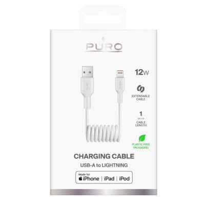 2. Puro 12W USB-A - Lightning Spiralkabel 1m - Weiß