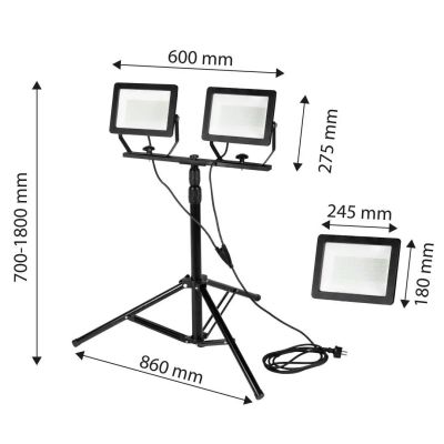 10. Doppelstrahler mit 2 x 100 W SMD-LEDs (2 x 8500 lm) auf einem 1,8 m hohen Stativ