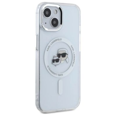 4. Karl Lagerfeld IML Metal Karl&Choupette Head MagSafe iPhone 15 Hülle - Weiß