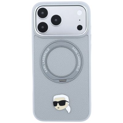 3. Karl Lagerfeld mit Ringständer 360°-Karl-Kopf-Pin MagSafe-Hülle für iPhone 18 Pro Max / 17 Pro Max – Grau
