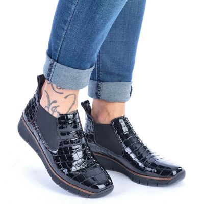 71. Rieker W R474 Schlangenleder Stiefeletten schwarz