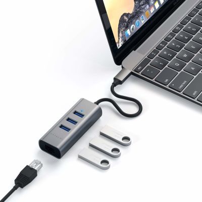 5. Satechi Aluminium-Hub 2in1 - Aluminium-Hub für Laptops und Desktop-PCs USB-C (3x USB-A, Ethernet) (Space Grau)