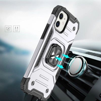 6. Wozinsky Ring Armor Hülle für iPhone 14 gepanzerte Hülle magnetischer Haltering silber