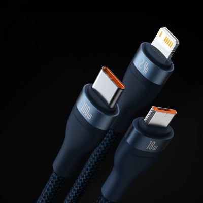 11. Baseus Flash Series II Kabel USB - USB Type C / Lightning / Micro USB 100 W 1,2 m blau (CASS030003)