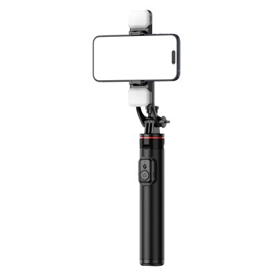 9. Selfie Stick WC12YDS Teleskopstativ 1,3 m aus Aluminiumlegierung mit Dual-Licht und Telefonhalter – Schwarz