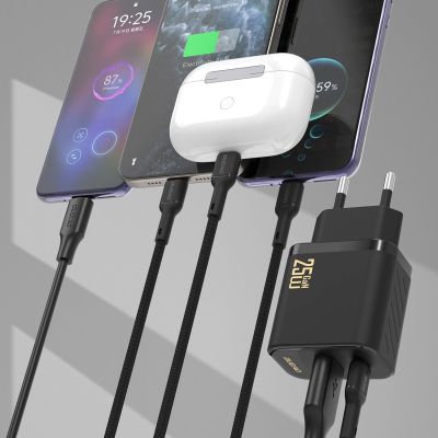 2. Dudao A26TCEU PD QC 25W GaN USB-A/USB-C-Wandladegerät mit USB-C-Kabel – Schwarz