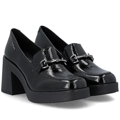 4. Schwarze Damen-Slipper aus Lackleder mit hohem Absatz, Rieker 58051-00